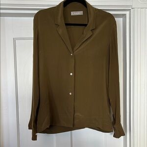 Everlane Olive Button-Up Shirt 100% Silk